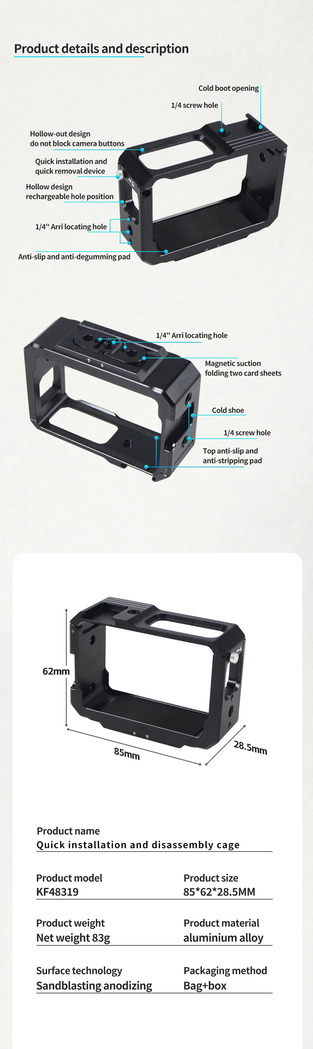 Aluminium-Schutzkäfig Rig 1/4 magnetischer Stativadapter Kaltschuhhalterung für Insta360 One R / RS Action-Kamera, erweiterter Rahmen – Detail 11