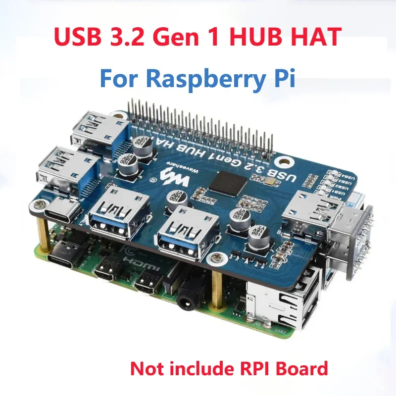 

Raspberry Pi 4B USB 3.2 Gen1 HUB HAT DC 5V Expansion Board With 4x USB 3.2 Gen1 Ports for Raspberry Pi 4B