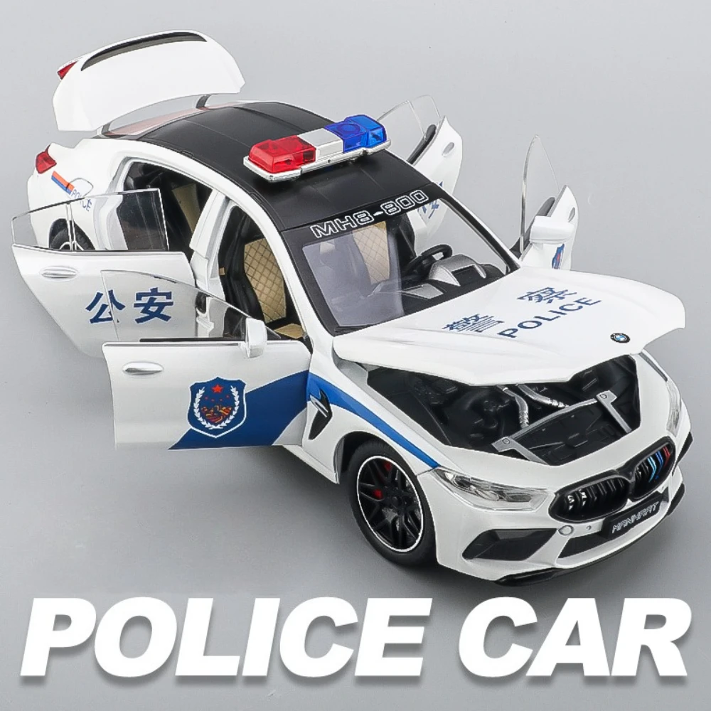 1:24 m8 carro de polícia modelo de brinquedo liga diecast portas abertas luz música puxar para trás modelos de veículos presentes de aniversário para crianças