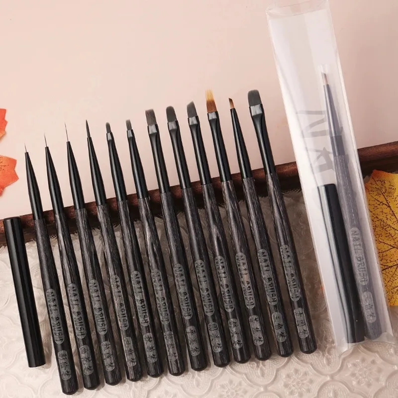 1/12 قطعة خشب الصندل الثلاثي مسمار رسم فرش لخطوط مانيكير اللوحة التدرج UV هلام تمديد منشئ قلم رسم #1