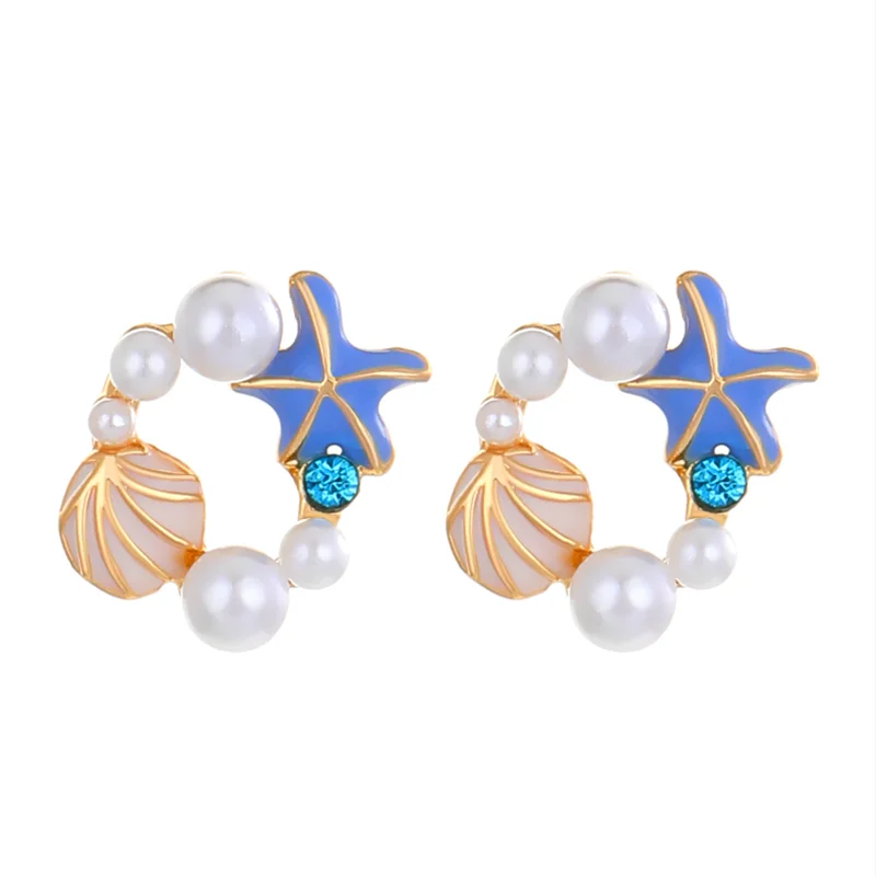 Ocean Element Starfish Shell Earrings for Women Lovely Imitation Pearl Stud Earrings Fashion Accessories Summer Holiday Item image 6