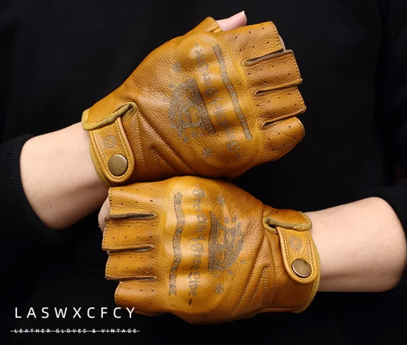牛革レトロ手袋オートバイ乗馬耐摩耗性トップレイヤー本革