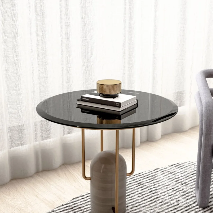 

24 Inch Round Tempered Glass Table Top Black Glass 2 5 Inch Thick Beveled Polished Edge