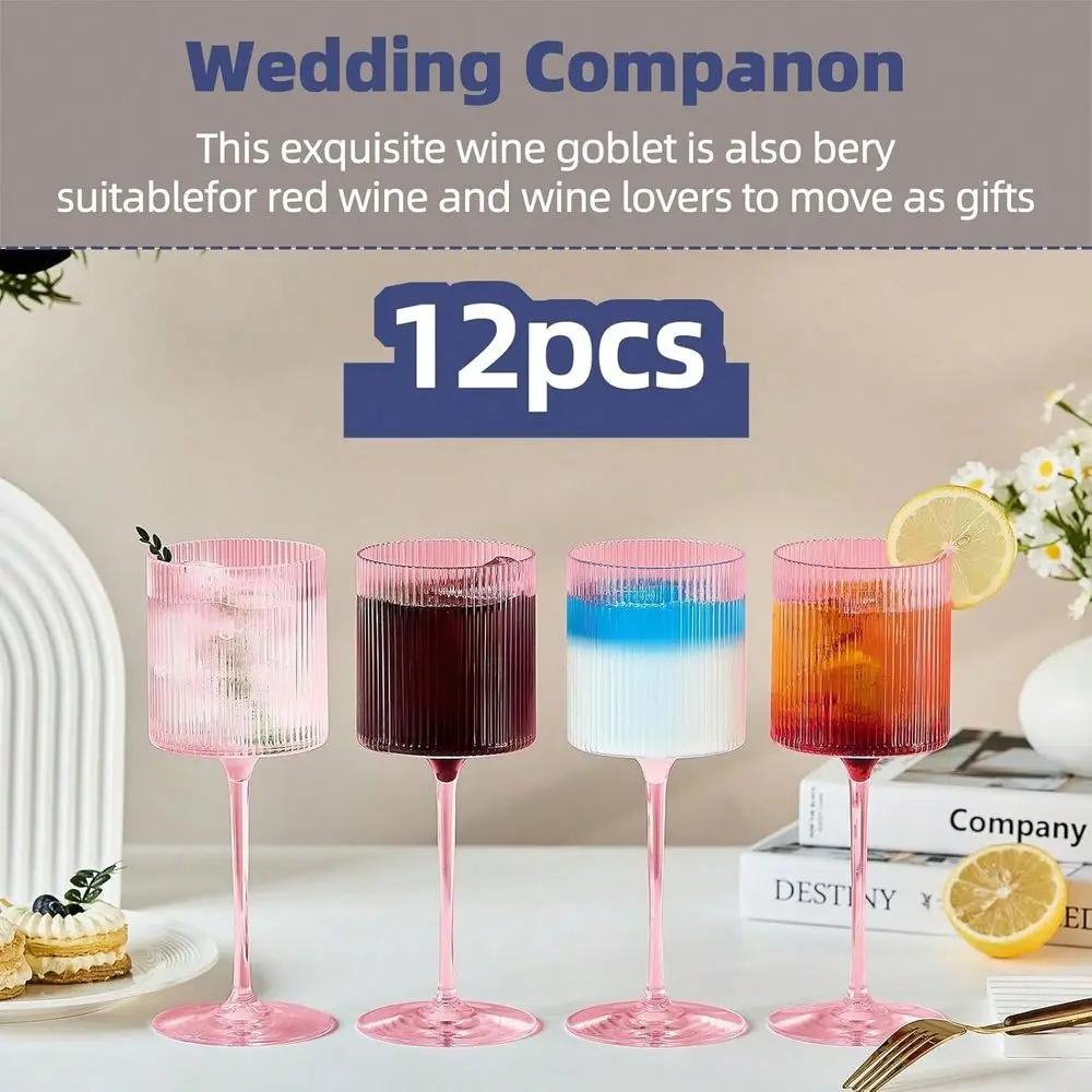 

12 Pack Plastic Ribbed Wine Glasses 12oz Plastic Square Wine Glasses With Stem Perfect For Wine Tasting, Weddings, Anniversarie