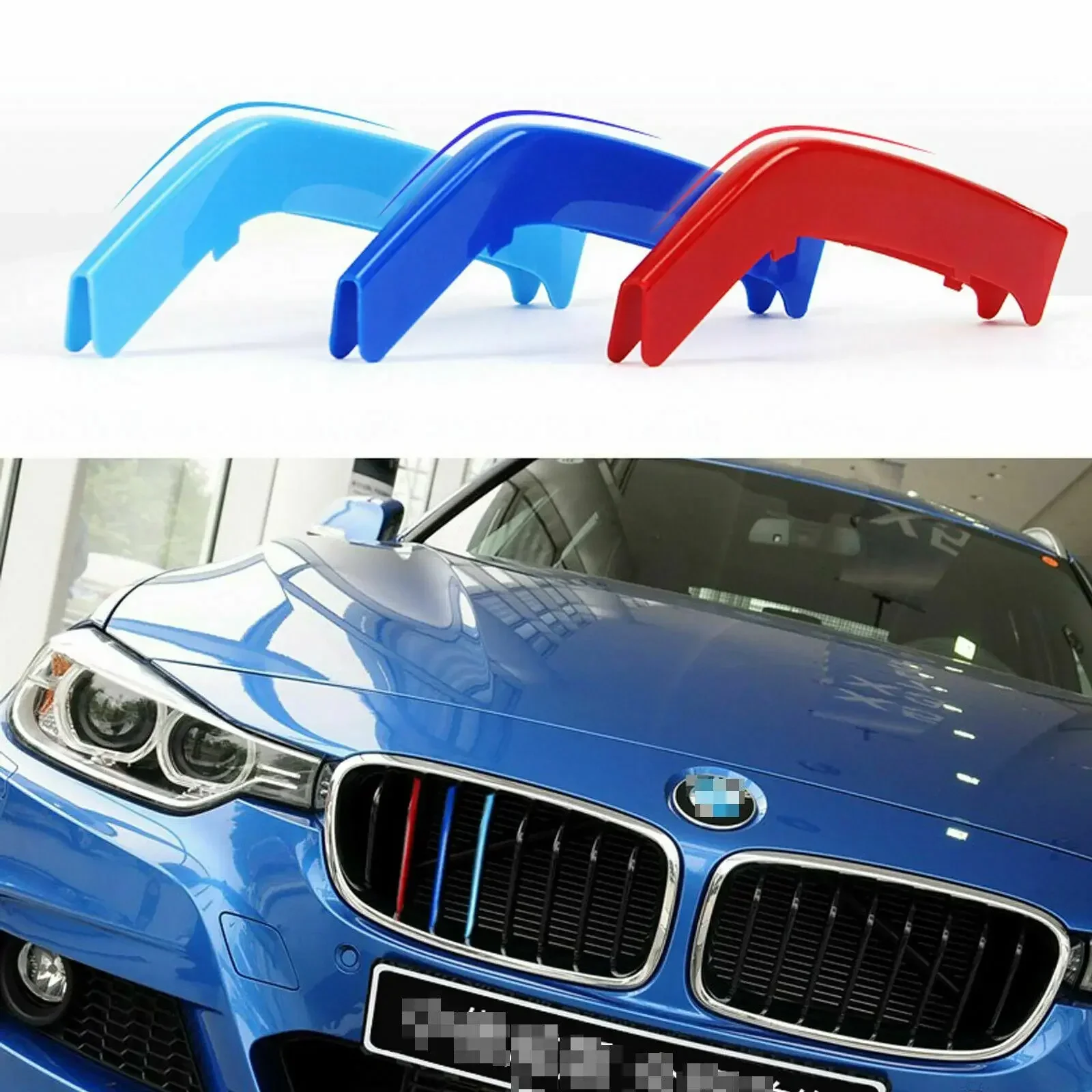 ///M Color ABS Kidney Grill Bar Grille Cover Decal Strip Clip For BMW 3 Series F30 F31 2013- 2018 8 Slats ONLY Car Accessories