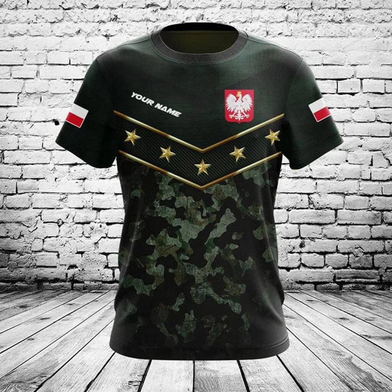 Custom Summer Casual Poland Flag Camouflage Graphic T-shirts Unisex Fashion Streetwear Loose Jersey Crewneck Fast Dry Pullover