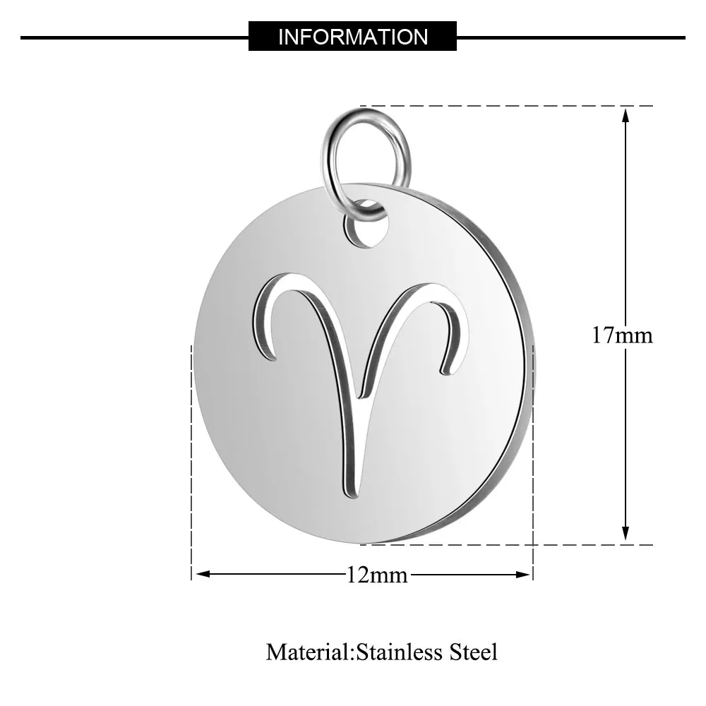 12pcs/lot Stainless Steel Mixed Zodiac Charms 12mm Mirror Polish Zodiac Signs Twelve Constellation DIY Jewelry Making
