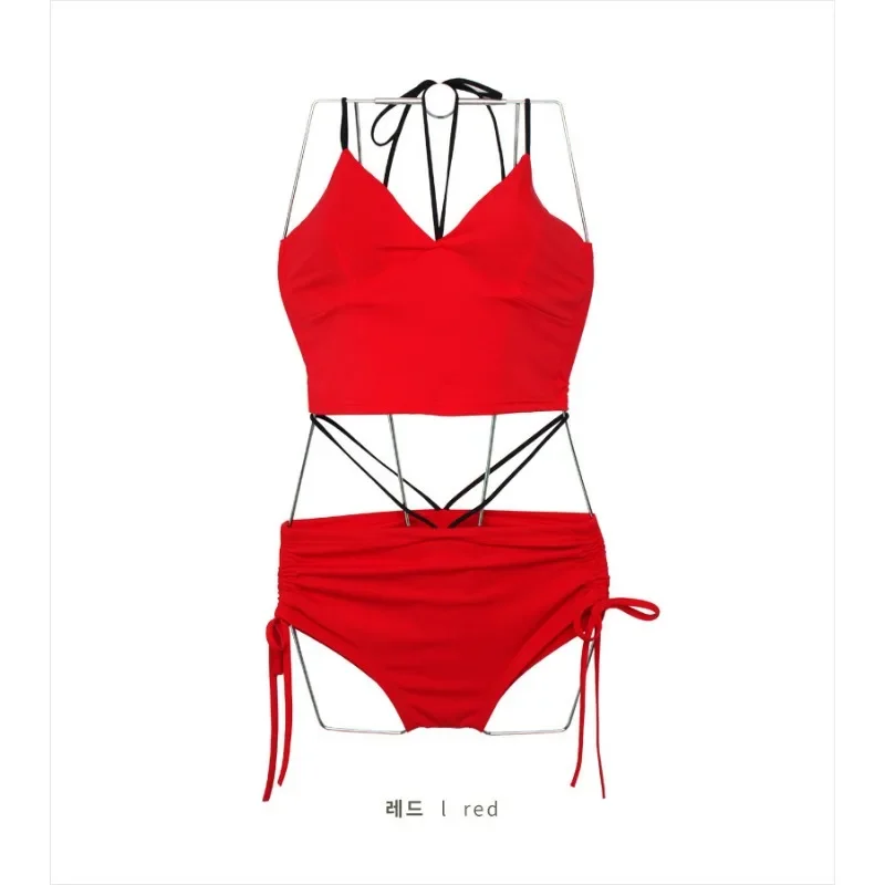 새로운 섹시한 블랙 하이 웨스트 비키니 두 조각 수영복 여성 수영복 자르기 탑 비치웨어 수영복 한국 비키니 세트 휴일