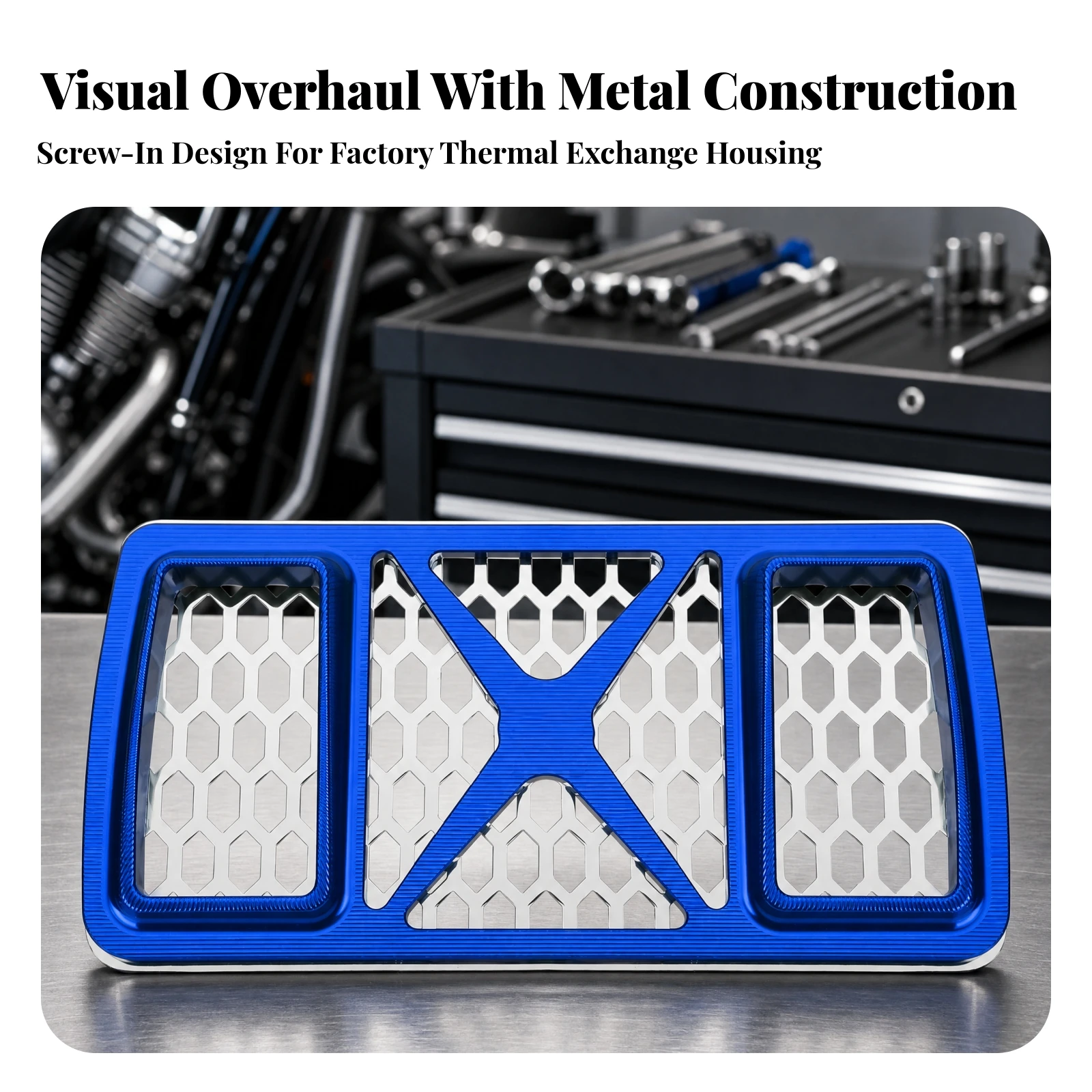 Metal Oil Cooler Decorative Cover Guarding Harley Touring Oil Cooler Cover Structured Grille Pattern Ventilation-Friendly