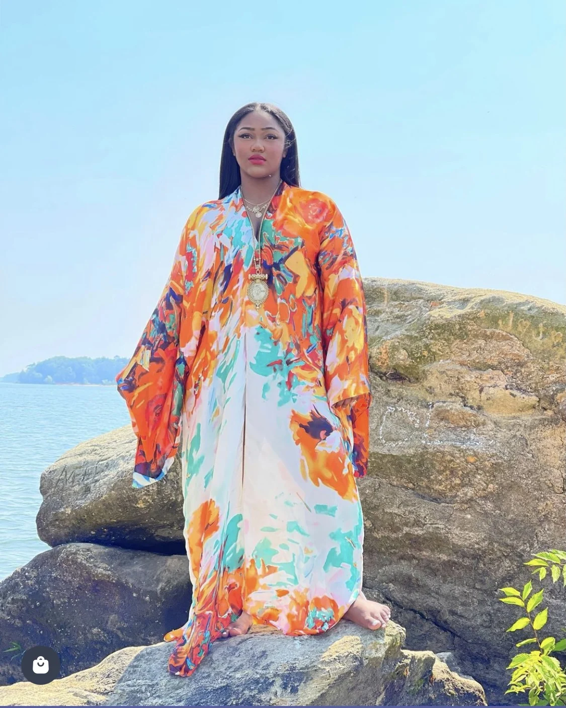 

Summer Vacation Popular African Lady Elegant Silk Floral Aurora Kimonos Causal Boho Spring Style Long Sleeve Duster Coat