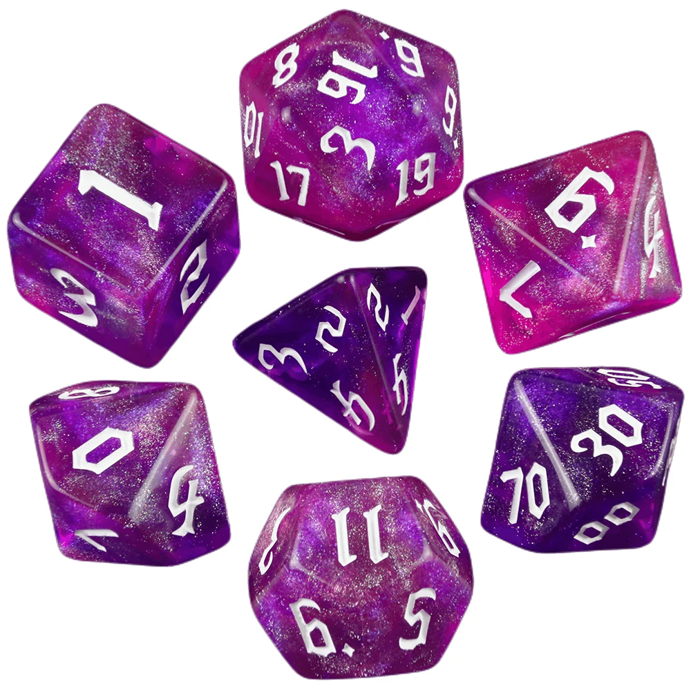 7pcs Iridescent Glitter RPG Polyhedral Dice Set for DND Dungeon and Dragons Table Board Roll Playing Games