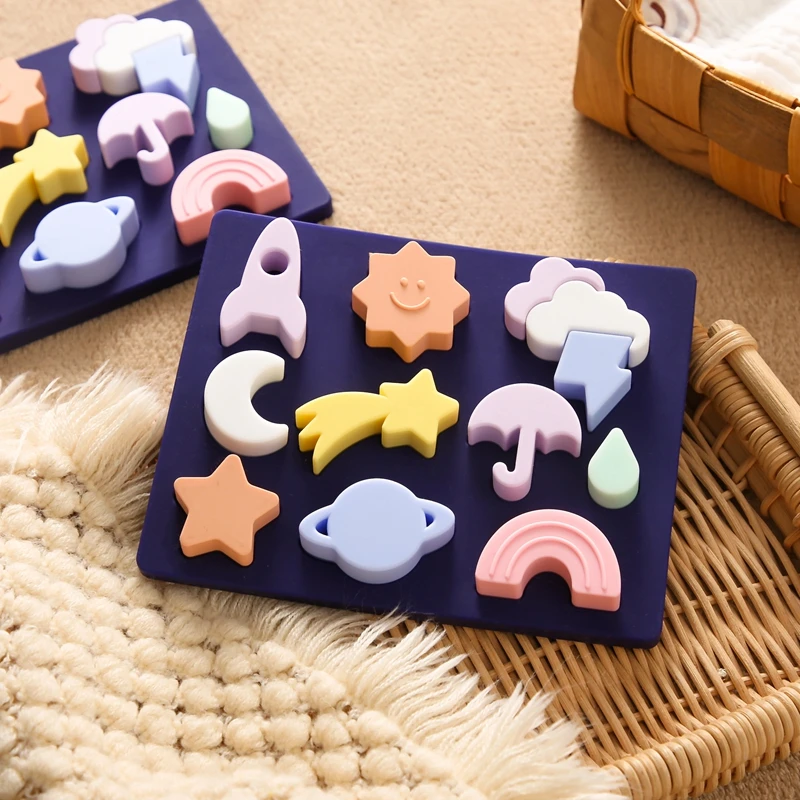 Cartoon Cute Style Puzzle Montessori Toys for Children Educational Toy Kids Silicone Weather Board Safe Interactive Toy Gift