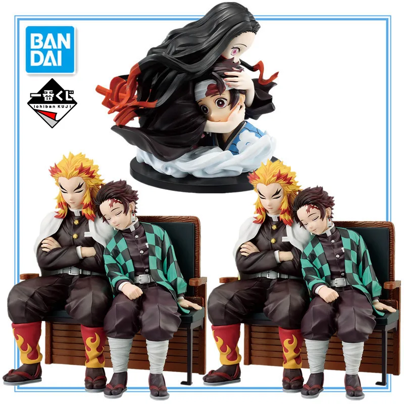 In Stock Bandai Anime Demon Slayer Ichiban Kuji Connecting tracks Tanjirou Kyoujurou Nezuko Figures Collection Action Model Toys