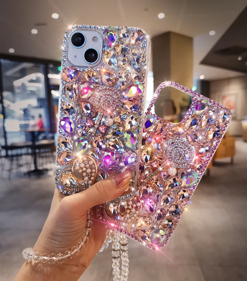 For Iphone 17 15 16 13 14 Pro Max Samsung Galaxy Note S25 S24 S23 Plus Ultra Luxury Candy Heart Diamond Crystal Phone Case Cover