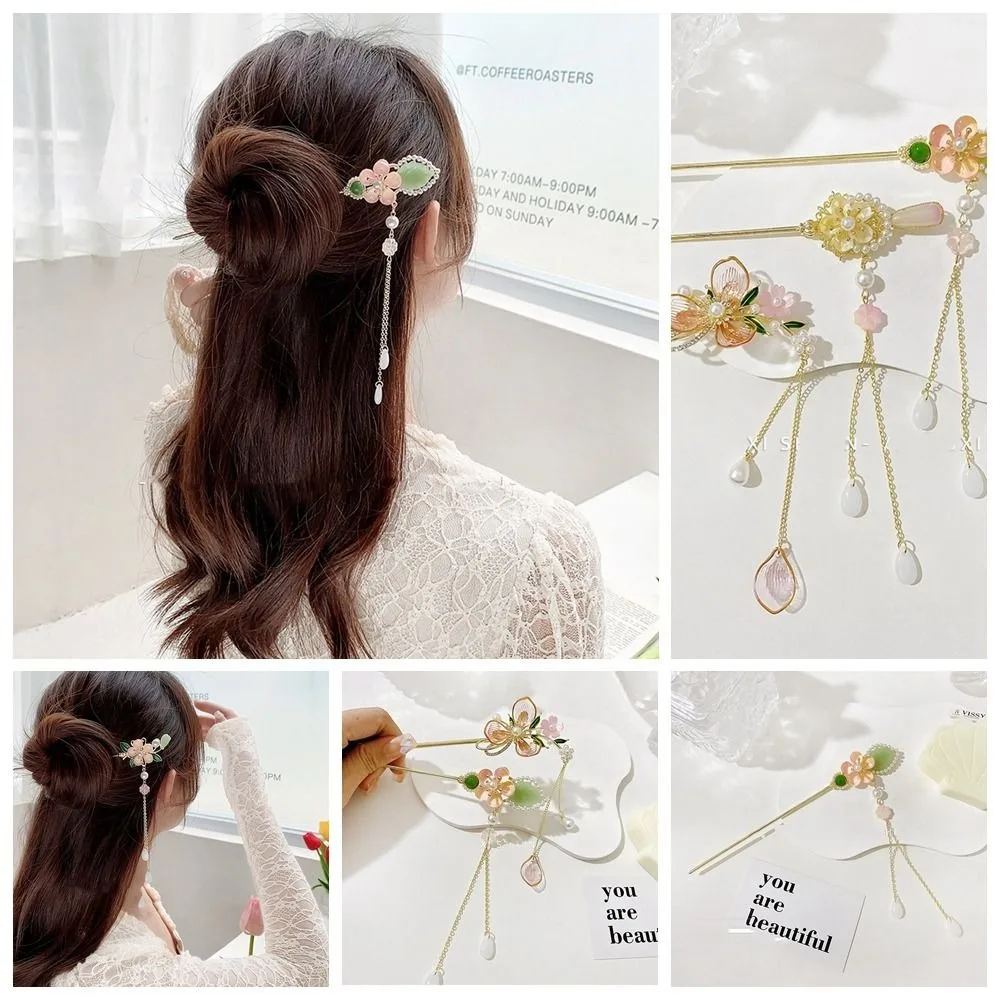 

Women Flower Pearl Hairstyle Design Tool Tassel Metal Hairpin Ancient Style Hairpin Chinese Style Headwear Hanfu Hair Sticks