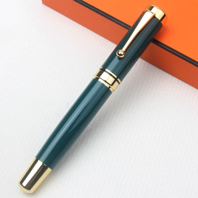

High Quality Luxury Metal Fountain Pen Gift Gold Trim Refillable Fine Nib Office Occasion Pen with Glossy Marble Surface New
