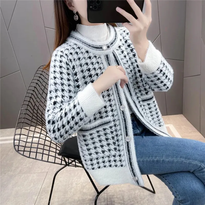 Fashion Imitate Mink Velvet Woolen Coat Korean style Round neck Women‘s’ Coats Spring Autumn Winter Winte Jacket Tops Female