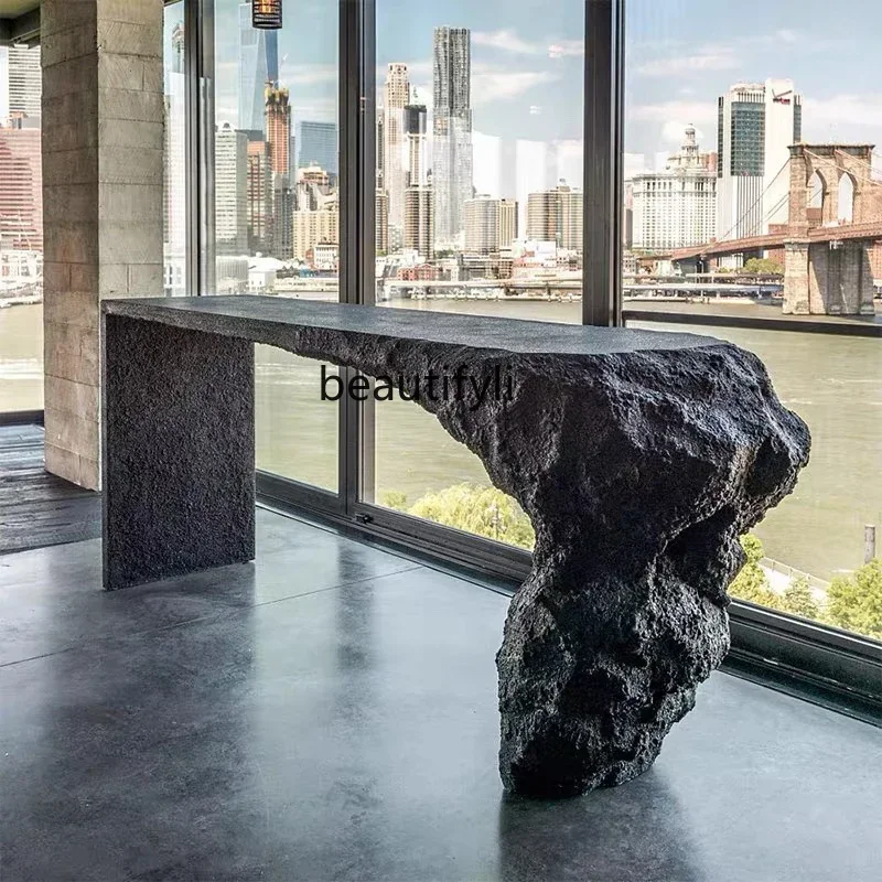 NQ52 Great discounts Wabi Sand Wind Carbonized Black Long Table Designer Glacier Rock Bench Creative Art Hotel