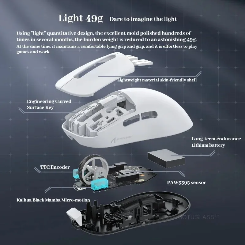 Attack Shark X3 Lightweight Wireless Gaming Mouse with PAW3395 Sensor RGB Three Modes Adjustable for PC Laptop Esports