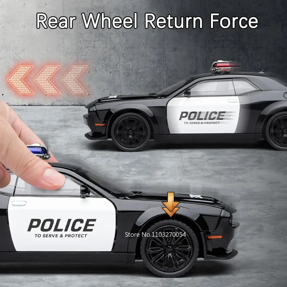 1:22 Hellcat تشالنجر SRT نموذج سيارة شرطة اللعب سبيكة دييكاست الأبواب فتح ضوء الصوت التراجع المركبات ديكور المنزل الحلي