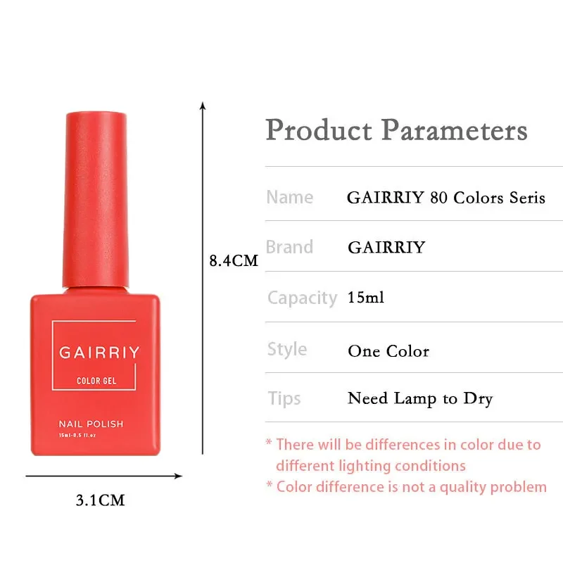 Gairriy-esmalte de uñas semipermanente, barniz híbrido para semipermanente UV, purpurina para salón de manicura, 120 colores, 15ml