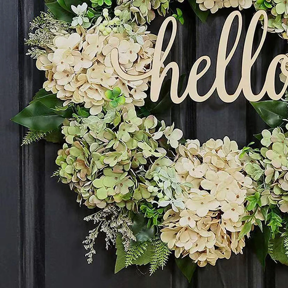 40cm Artificial Hydrangea Wreath Home Garland Front Door Decoration Wall Background Christmas Decor Hello Wreath Outdoor Decor ﻿