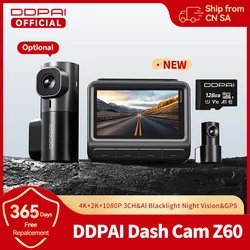 DDPAI Dash Cam Z60 3CH Ondersteuning Achter- en Interieur Dash Cam Met GPS 5GHz WiFi ADAS NightVISion Dash Camera 24H Parkeermonitor