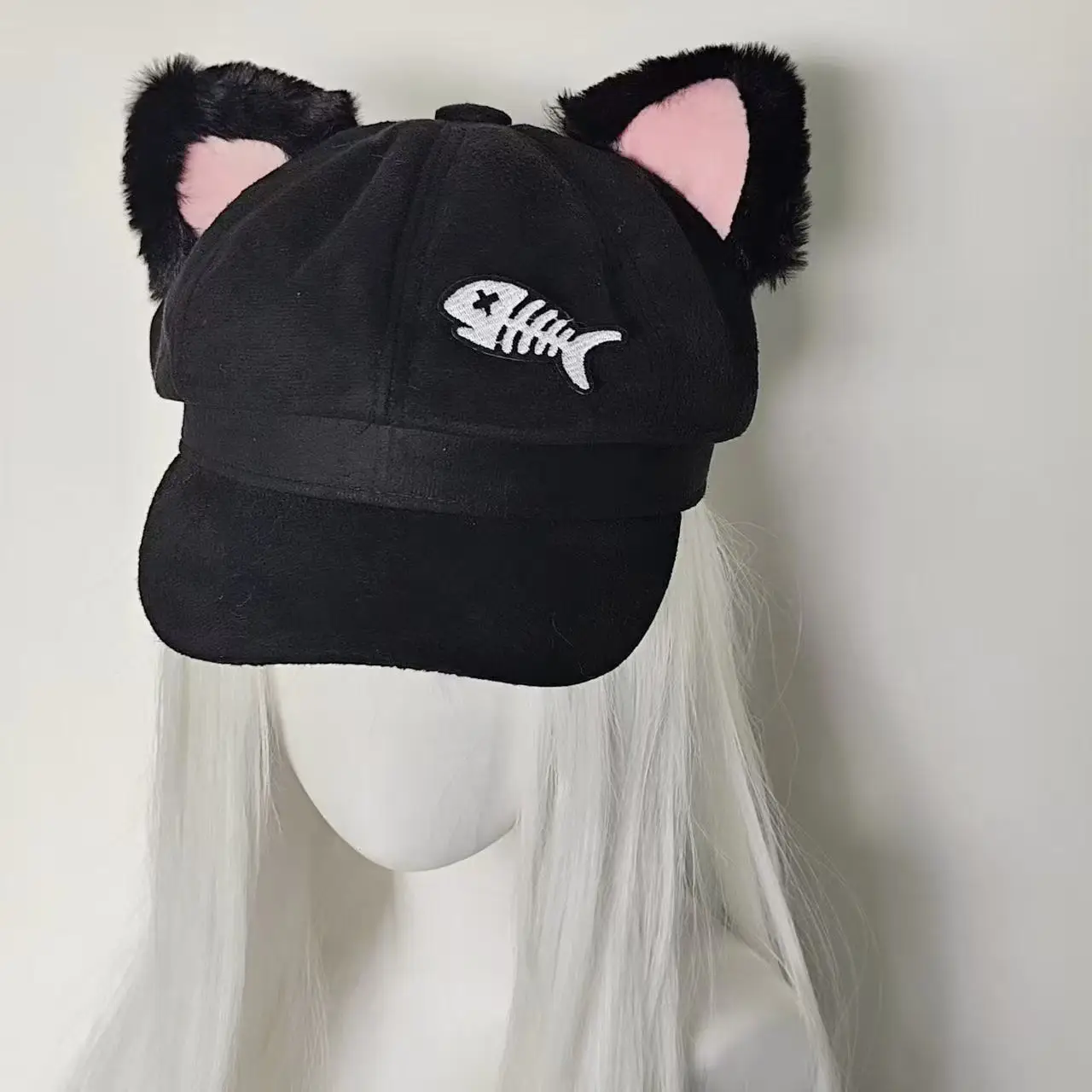 Lolita Y2K Girl Subculture Cat-ear Fish-bone Beret Cute Plush Cat-ear Octagonal Hat Casual Painter Hat
