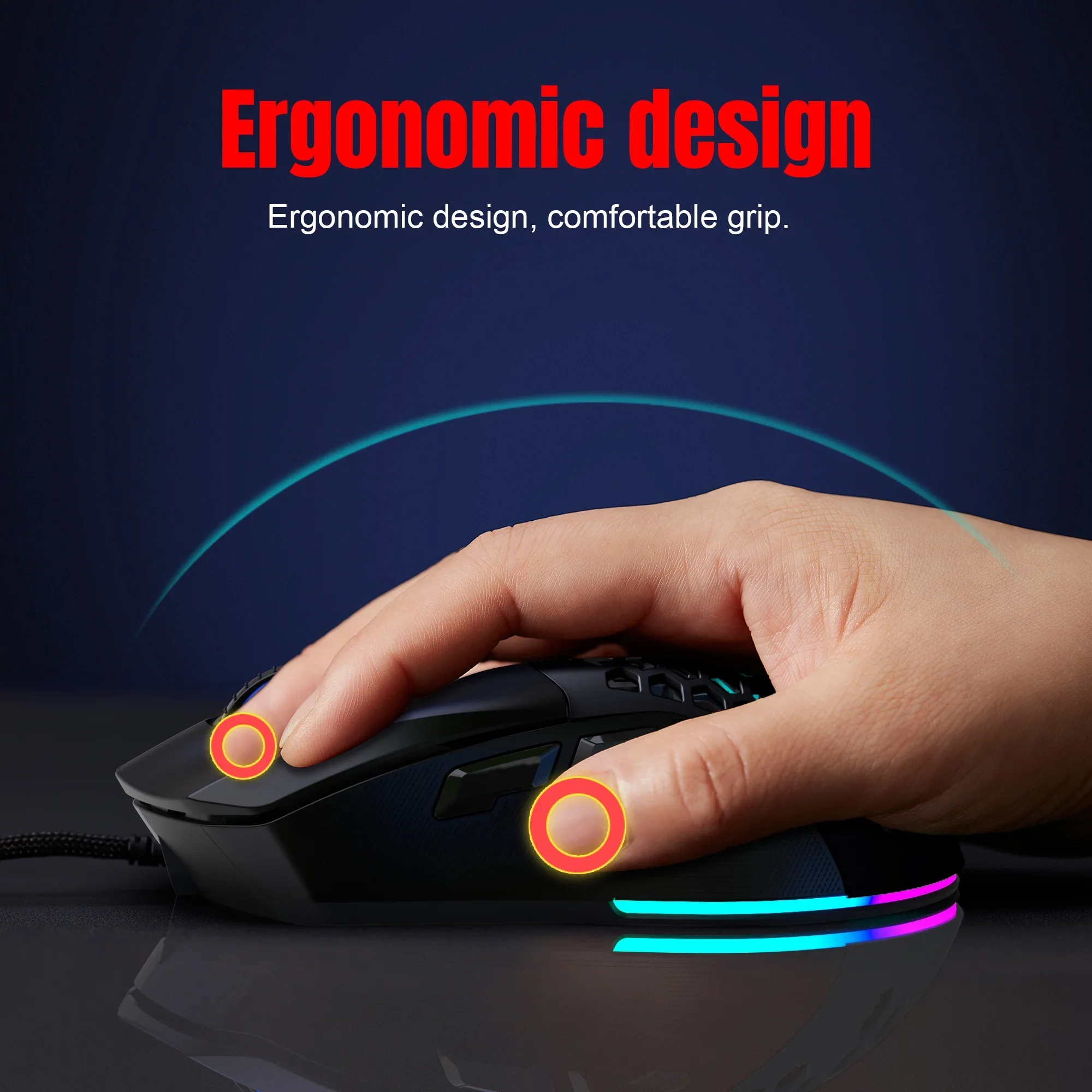 High Sensitivity RGB Gaming Mouse 7200CPI USB Wired Braid Cable Replaceable Back Cover