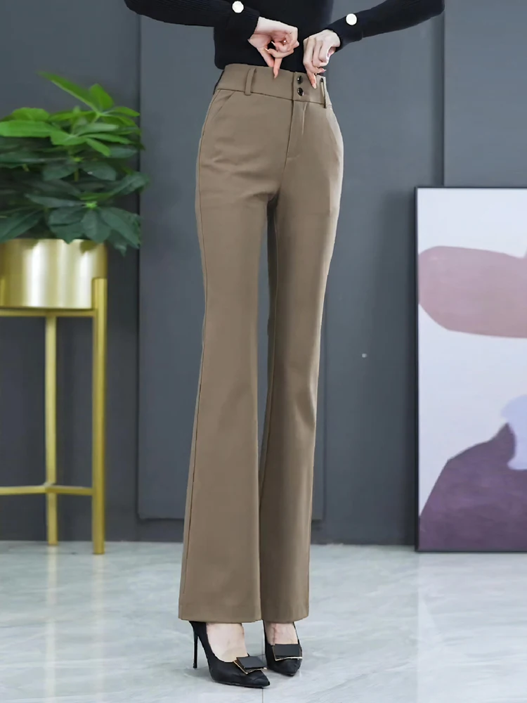 

Khaki Wide Leg Pants Women's Casual High Waist Flared Trousers Spring Autumn New Style Polyester Fiber