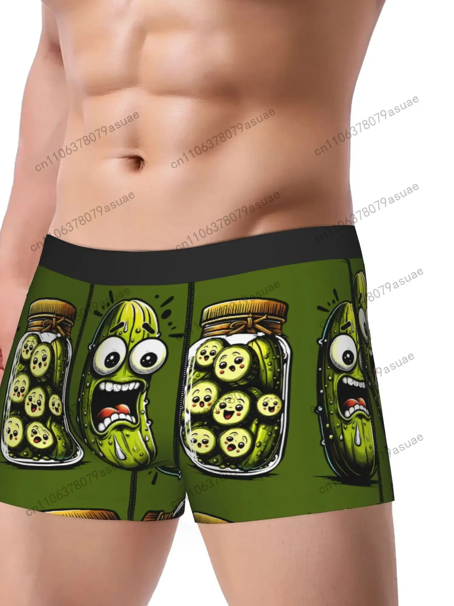 Men'S Pickle-Themed Boxer Briefs - Soft Breathable Stretch Fabric Playful Cartoon Design with Mustard Pickles Comfor Black