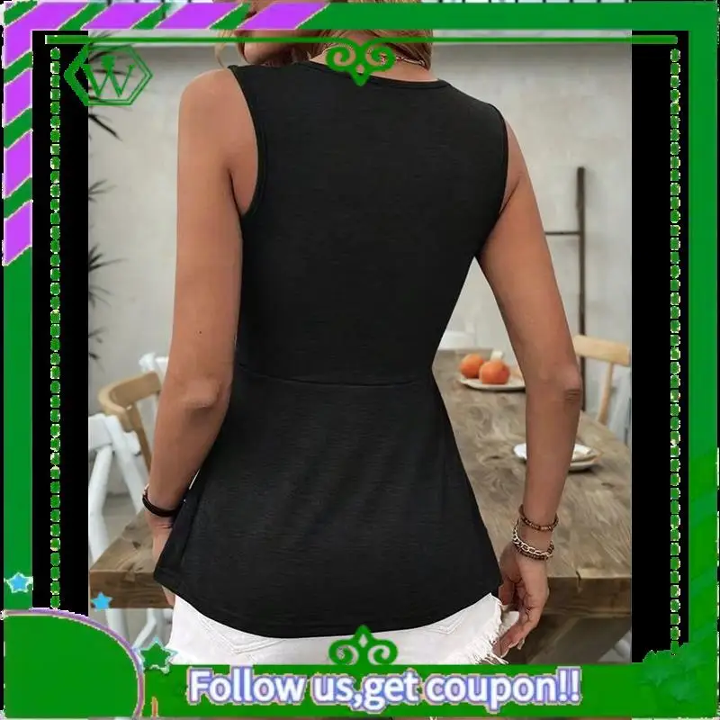 

A18P-Женская майка с закрученным передним V-образным вырезом без рукавов и баской, летние топы