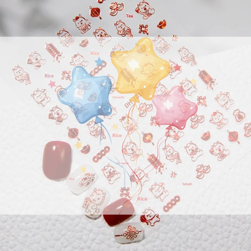 لطيف الكرتون الساخن ختم المهر ملصقات الأظافر تنقش ملصقات الأظافر سنة الحصان مسمار الفن الديكور مانيكير ملصق