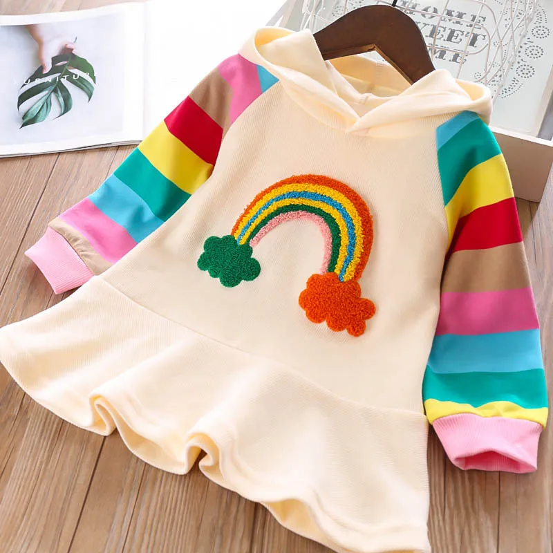 Melario Mädchen Kleid Herbst Langarm Regenbogen Gestreiften Prinzessin Kleider für Mädchen Kinder Kleid Lässige Kinder Kleidung – Detail 2