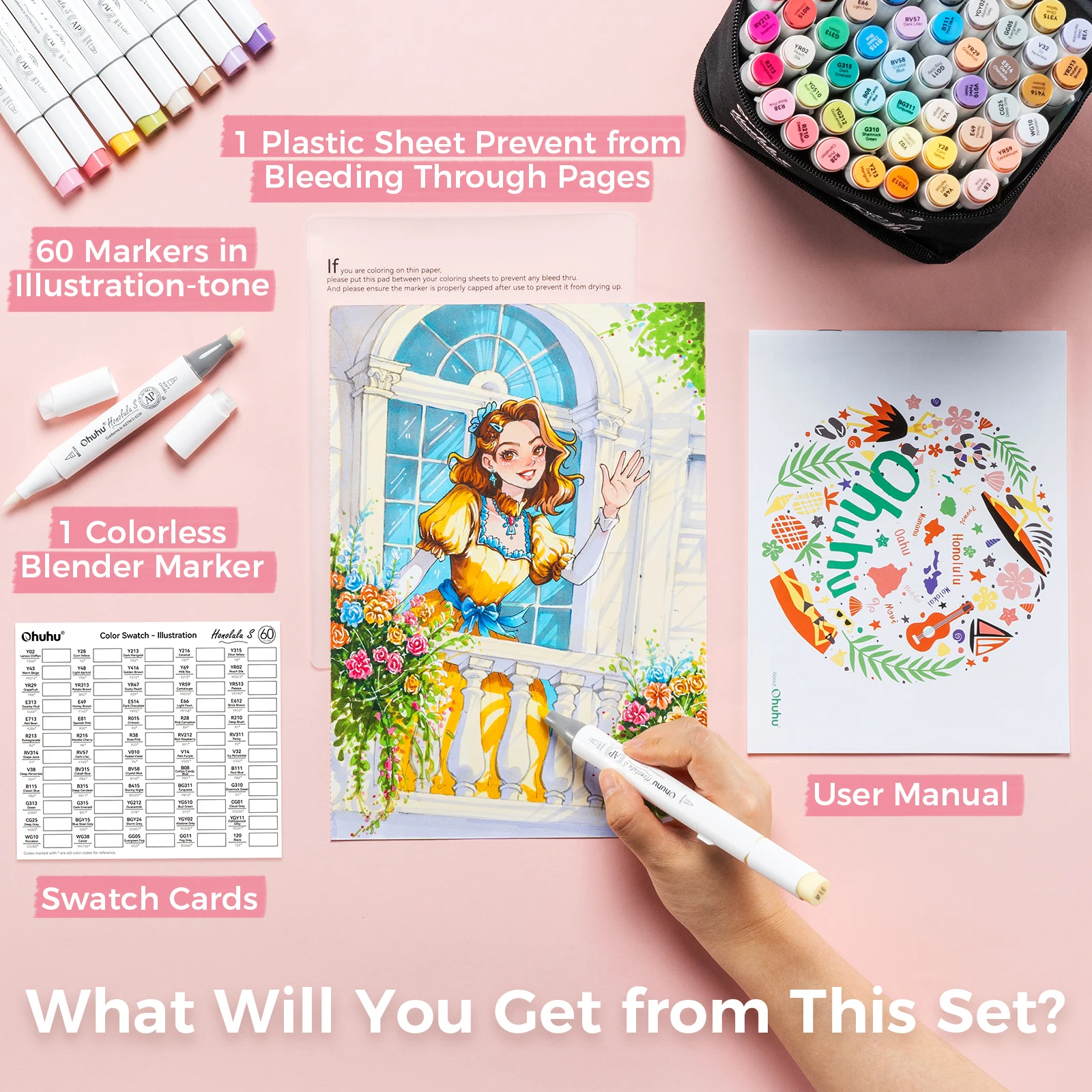 Ohuhu Honolulu S 60 Zestaw Markerów Ilustracyjnych Kolory Markerów Alkoholowych Markery Artystyczne Red Dot Design Podwójne Końcówki Szkicowanie Rysowanie Kolorowanie — zdjęcie produktu 5