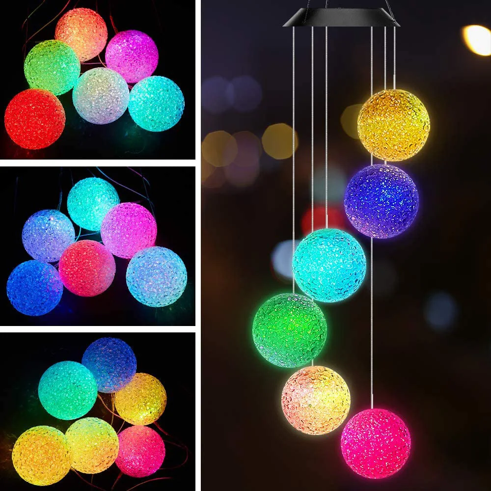 1PC LED Color Changing Butterfly Mili Ball Hummingbird Solar Wind Chime Outdoor Waterproof Decoration Birthday Gift