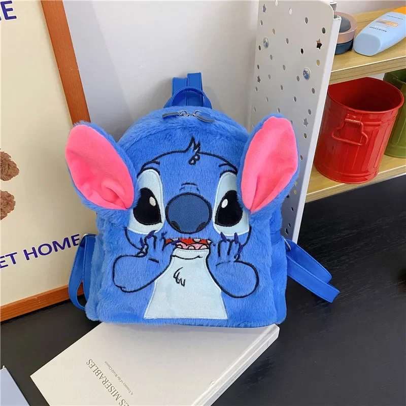 New Disney Plush Backpack Ins Japanese Blue Stitch Funny Cartoon Large-capacity Student Backpack Kindergarten Bag Child Gifts