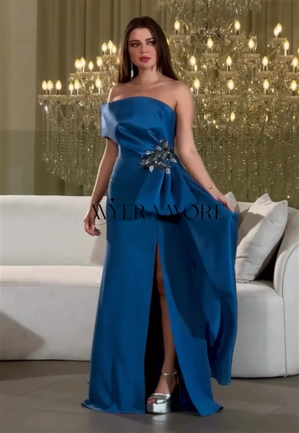 Fashion One-Shoulder Evening Dresses Mermaid Sequins Applique Side Slit Prom Dresses Customized فساتين سهرات
