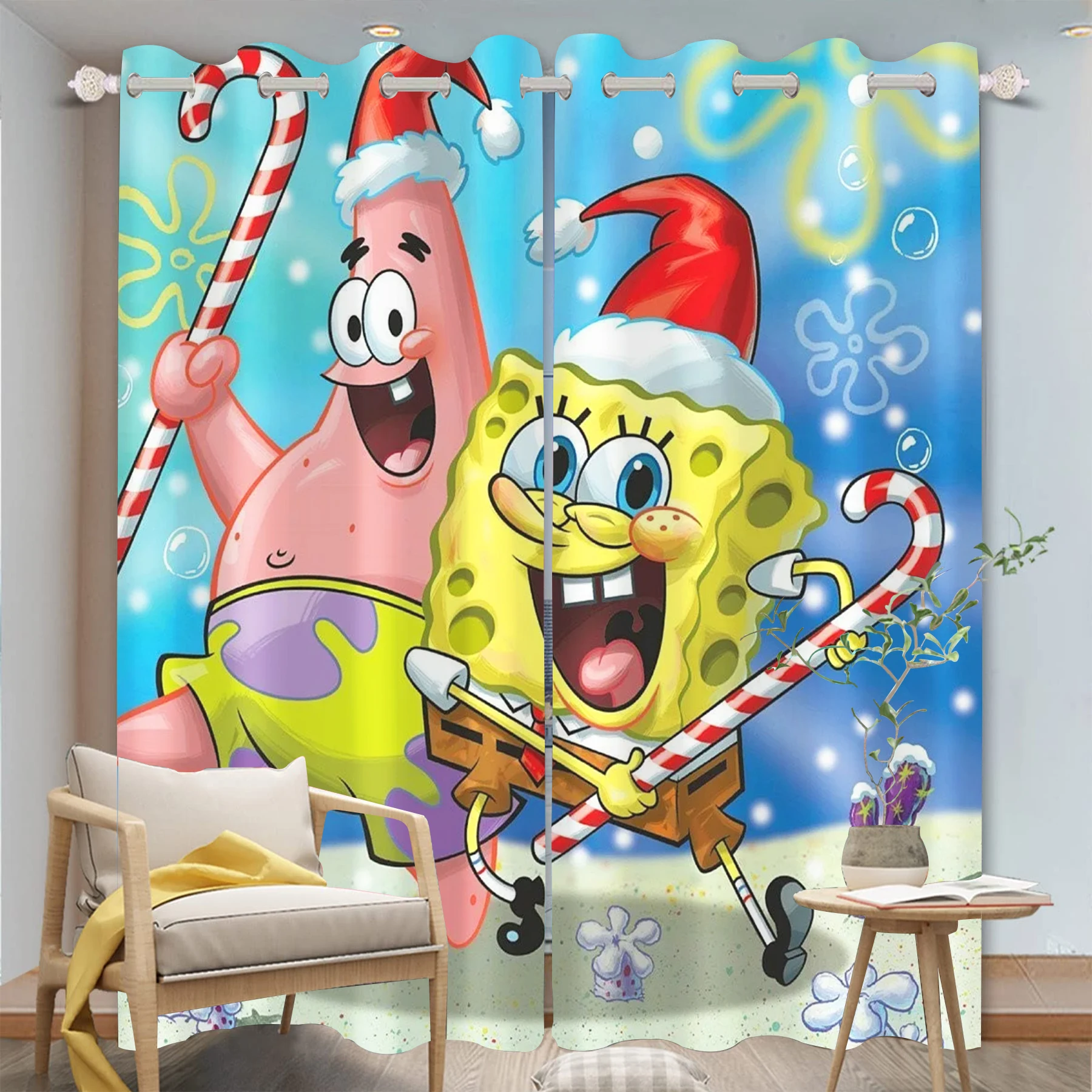 

Spongebob Patrick Star Drapes Dustproof Living Room Bedroom Blackout Curtains Cartoon Cute Perforated 100% Polyester Anime