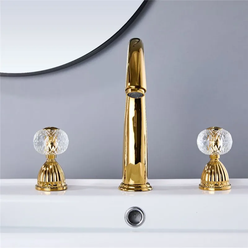 Gold Crystal Basin Faucet Chrome Bathroom Faucet Sink Faucet Mixer Tap Widespread Wash basin Faucet 3 Hole  Lavotory Faucet