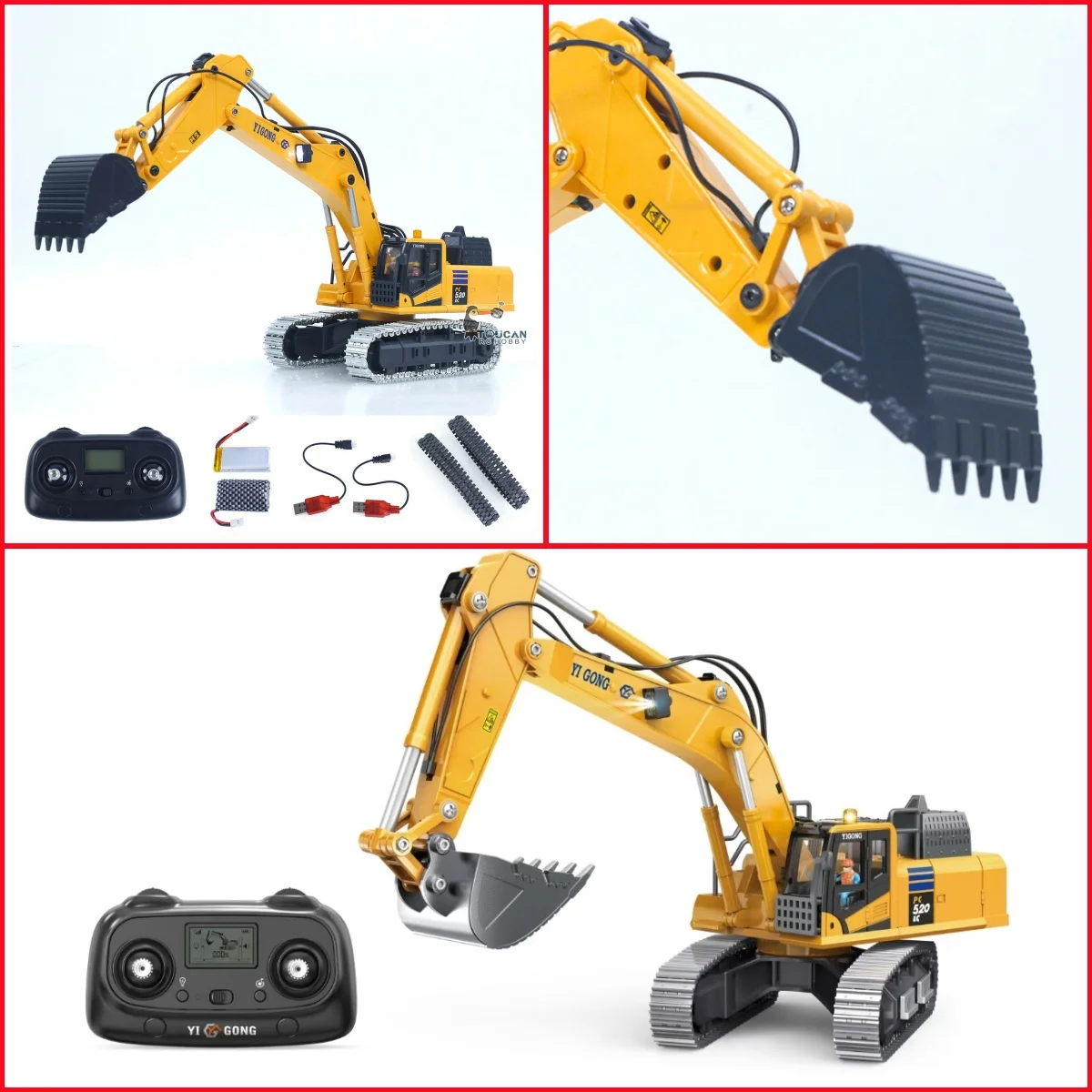 

1/50 RC Экскаватор PC520 Инженерная машина с дистанционным управлением Электрический подъемный экскаватор Металлическое ковшовое направляющее Световой звук RTR Батарея