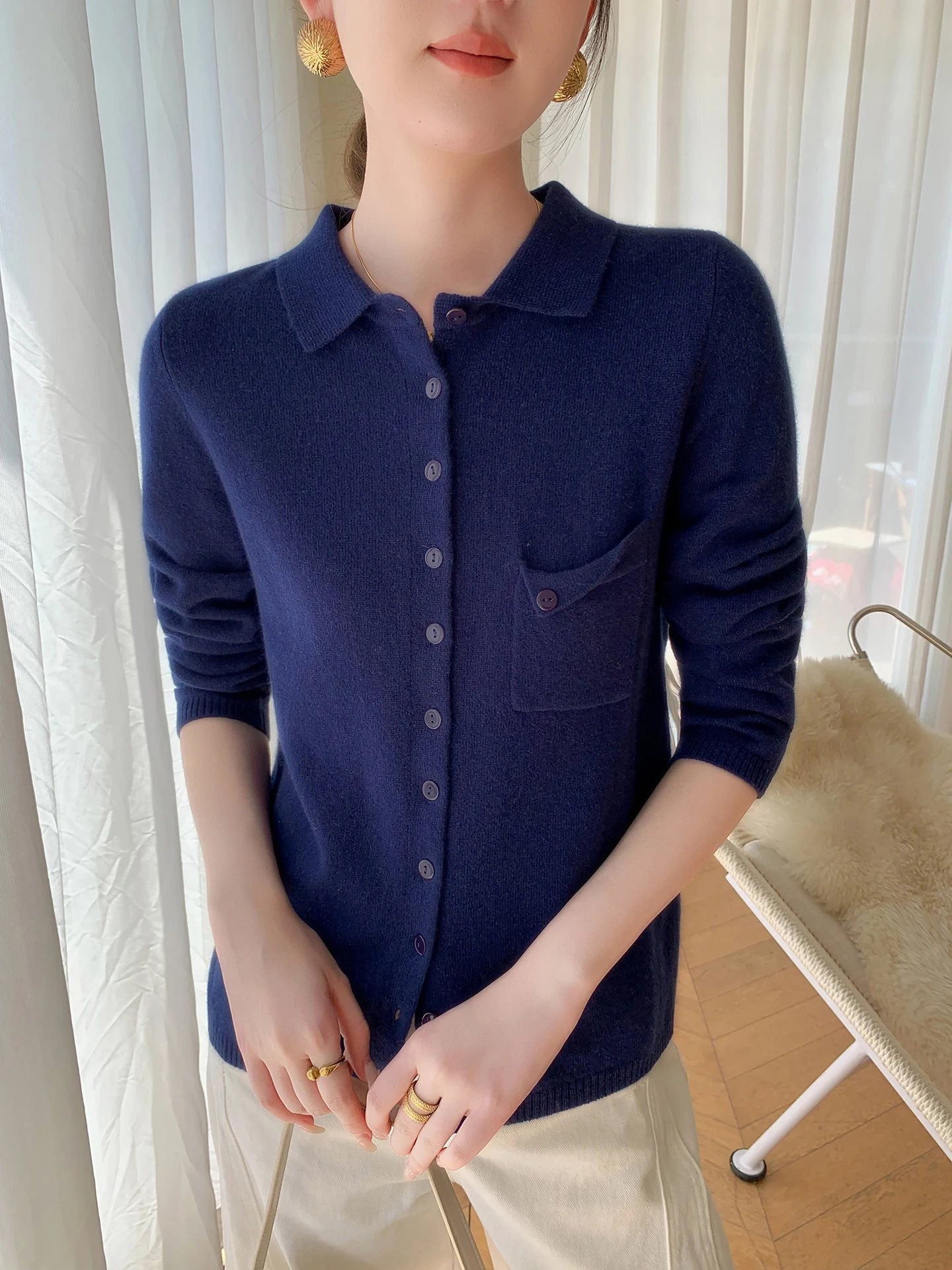 

2025 New Fall Winter Cardigan Shirt Collar Long Sleeve Sweater Women Sweater High Grade Fashion Comfortable Leisure Sweater Tops