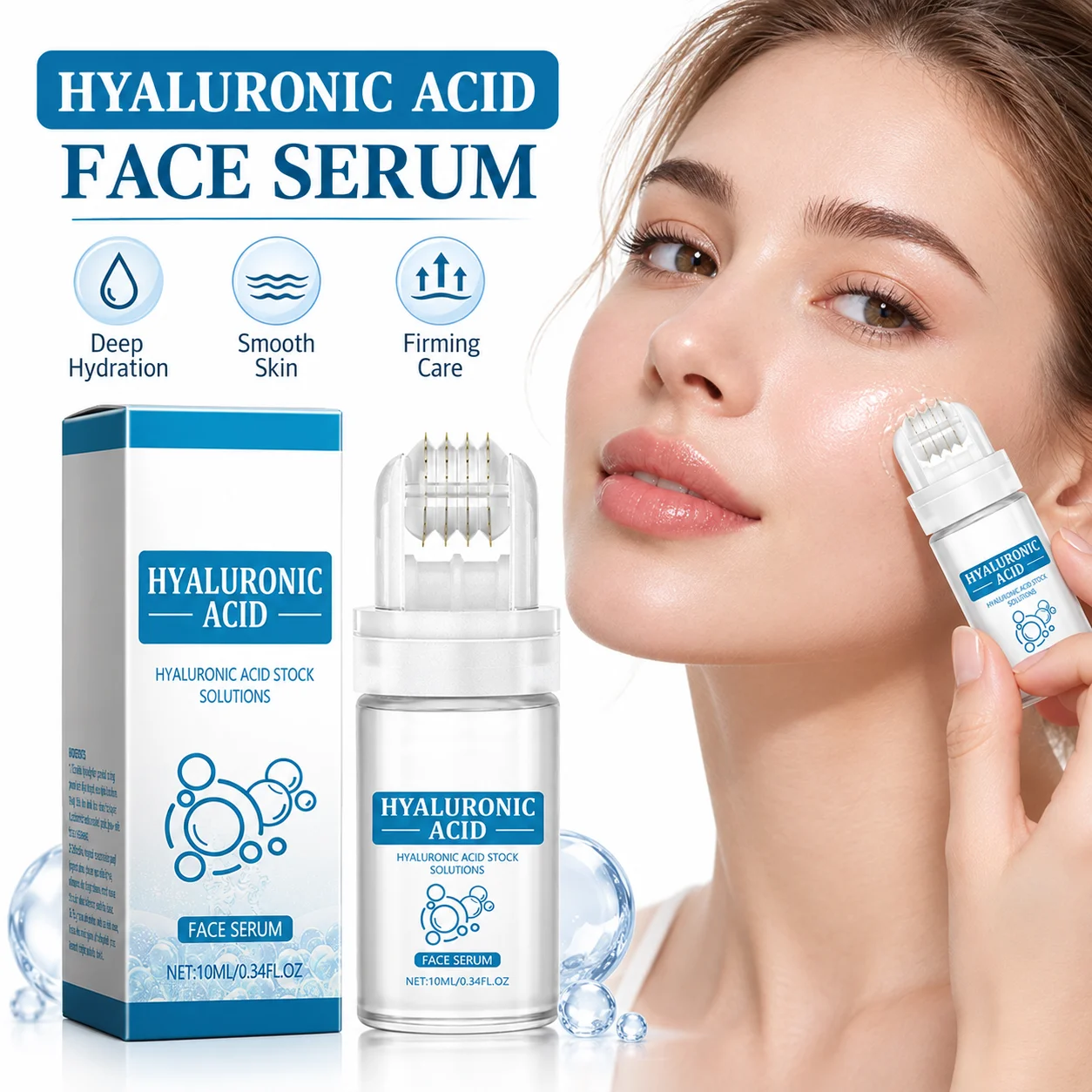 Hyaluronic Acid Face Serum Rollerball Hydrating Moisturizing Essence for Pores Dry Skin Smooth Plump Radiant Skin Care