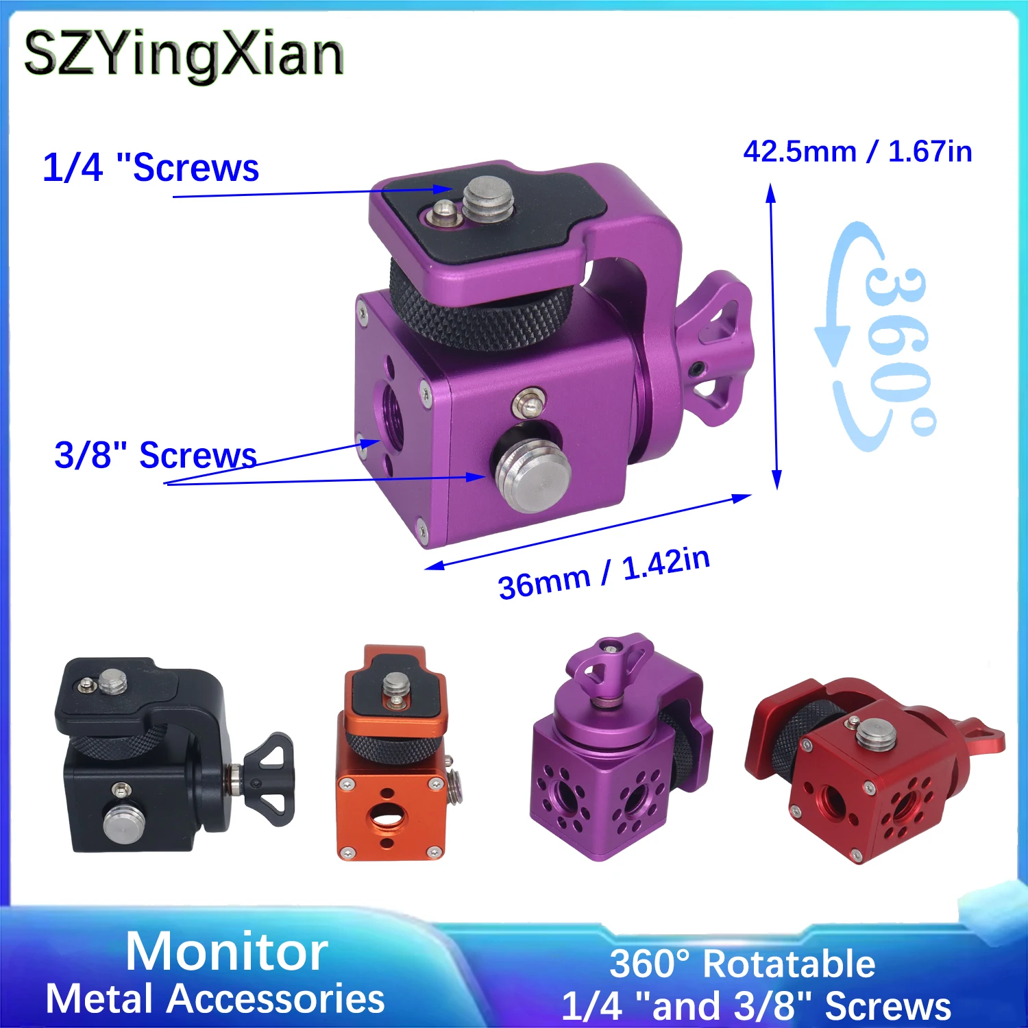 Adjustable Damping Monitor Installation Bracket 1/4 Screw ARRI Positioning Pin Mini 360 ° Pan Tilt, For DSLR Camera Field Monito