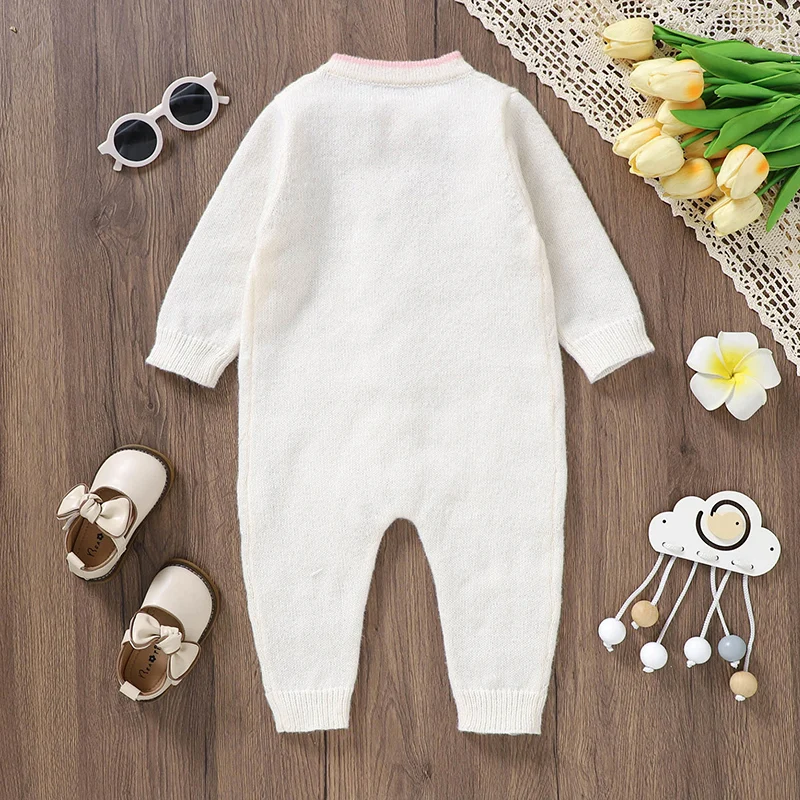 Newborn Baby Rompers Knit Infant Girl Jumpsuit Long Sleeve Autumn Toddler Kid Clothes Fashion Ruffles Embroidered 0-18M Overalls