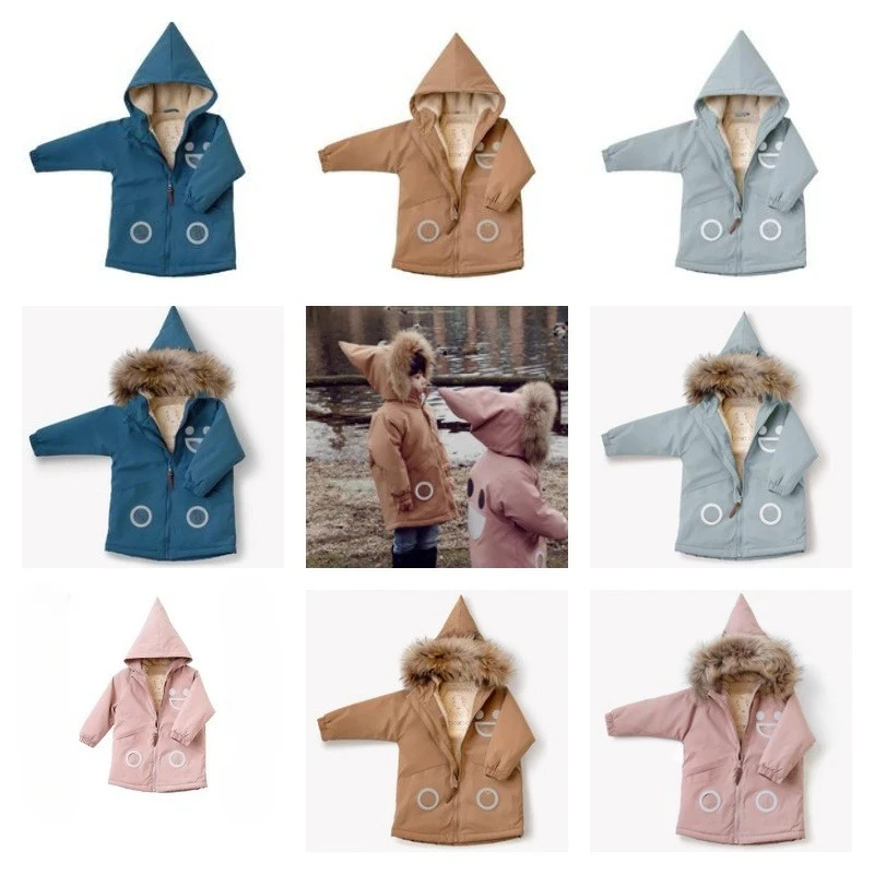 

Детское пальто 25, зимняя шапка лошади-эльфа, куртка с хлопковой подкладкой и воротником из натурального меха, утепленная куртка для мальчиков и девочек, пальто из овечьей кожи