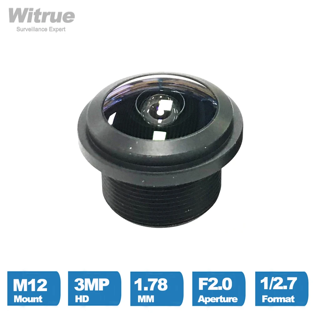 

Fisheye lens 1.781mm HD 3 Megapixel M12 X P0.5 Mount 1/2.7" F2.0 Waterproof IP68 with 650nm IR filter for Security CCTV Cameras