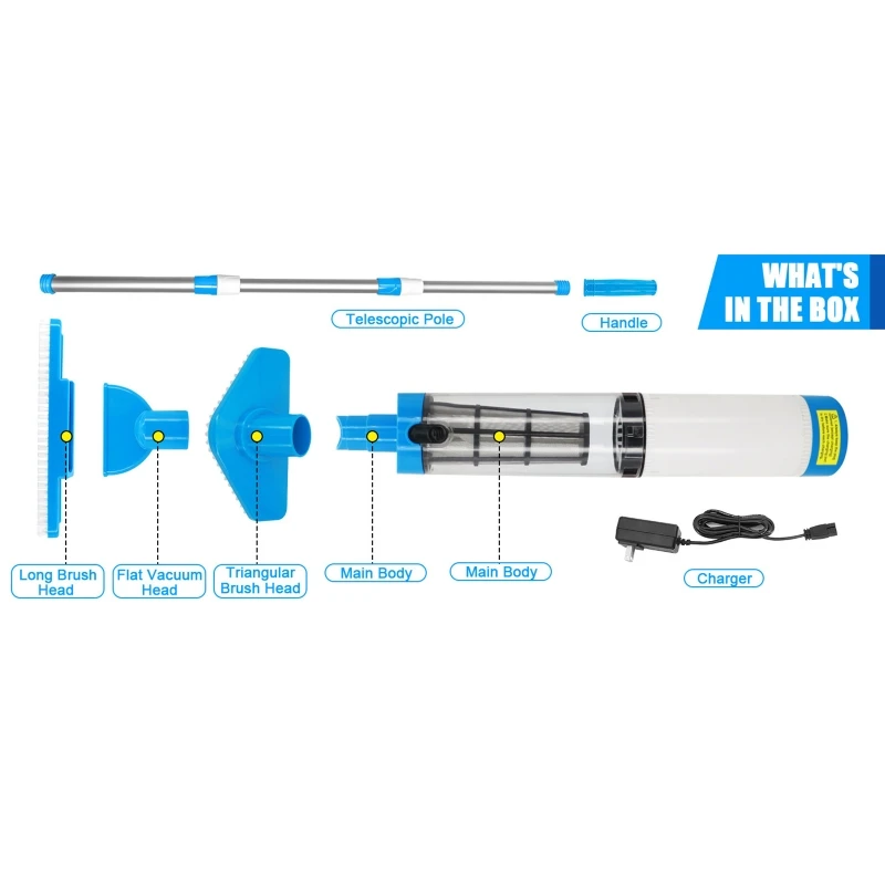 Strong Suction Pool Vacuum Cleaner For Spas Hot Tubs Sand Debris Swimming Pools Handheld Rechargeable Bristle Suction 3 Nozzles - view 6