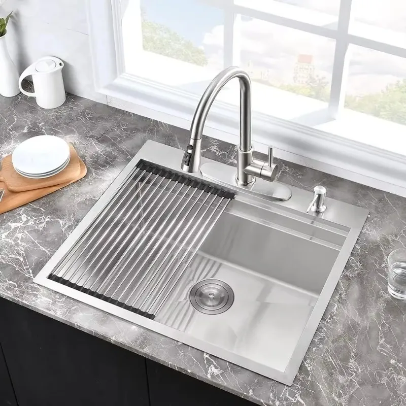 25 Inch Workstation Kitchen Sink Drop In-25x22 Stainless Steel Drop ,16 Gauge 10 Inch Deep Single Bowl Utility Sink