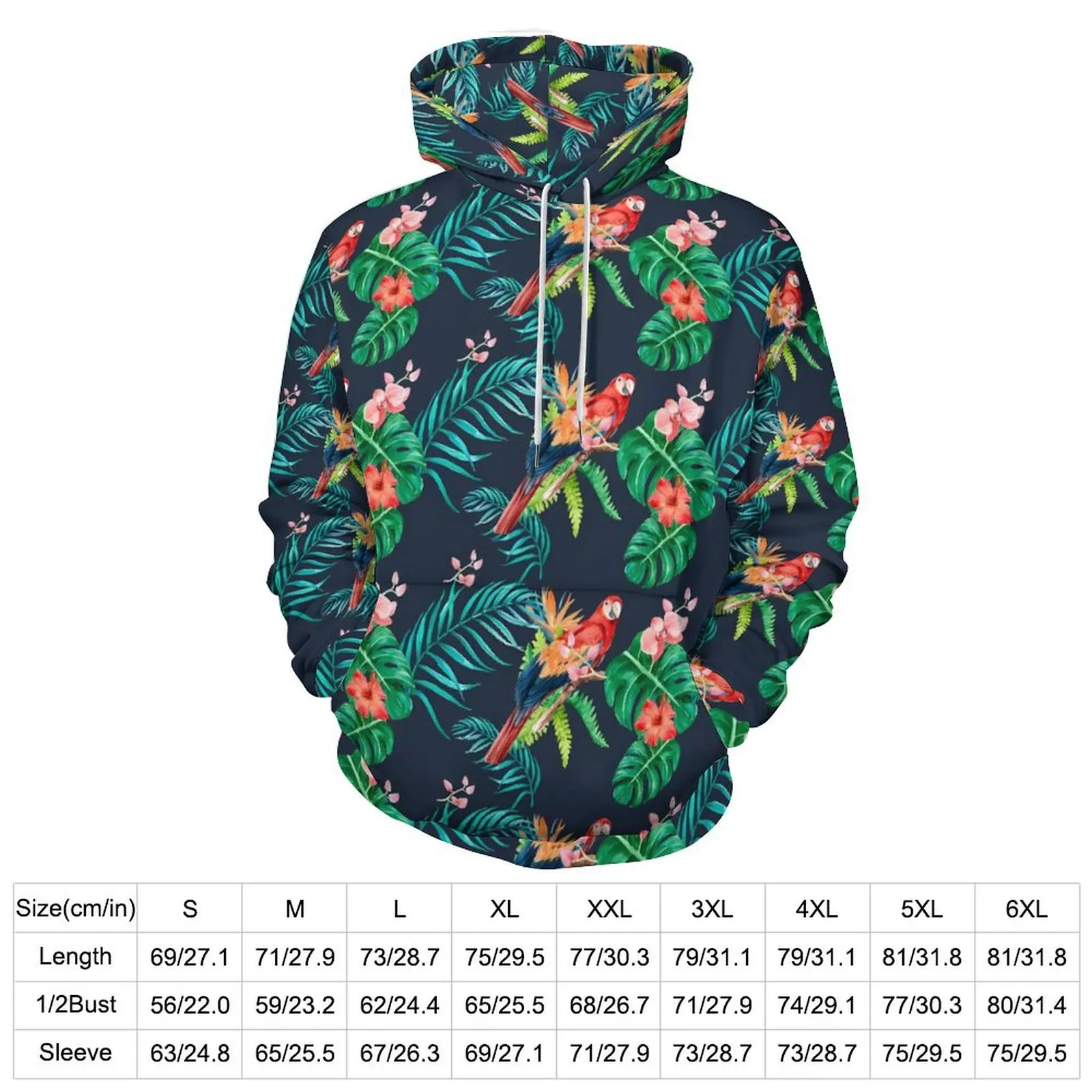 Tropical Floral Hibiscus Casual Hoodies Couple Jungle Parrot Funny Design Sweatshirts Autumn Long-Sleeve Loose Oversize Hoodie